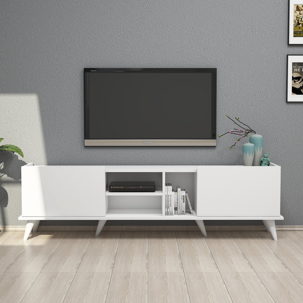 Comoda TV, Mezza, Elegante 1320, 180 x 52 x 34 cm, pal melaminat, alb - imagine 6